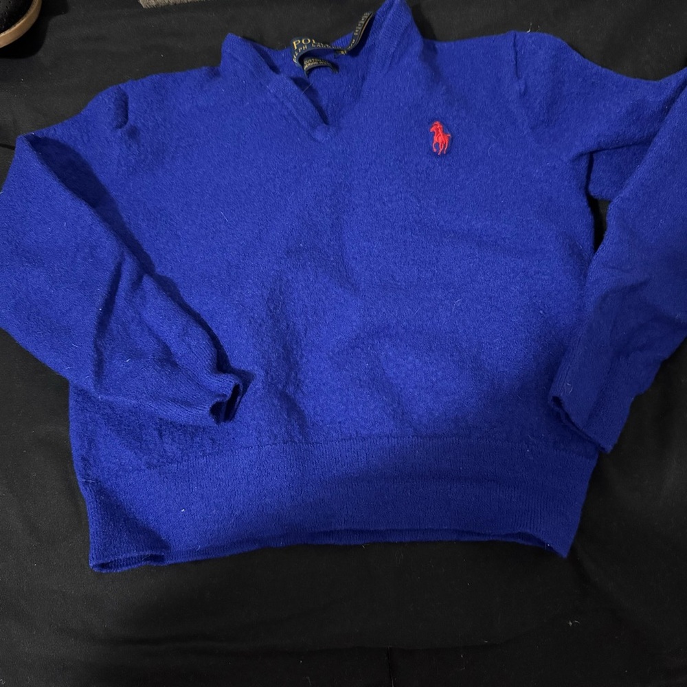 Polo by Ralph Lauren Kids' Merino Wool Sweater in Blue with Red Logo
